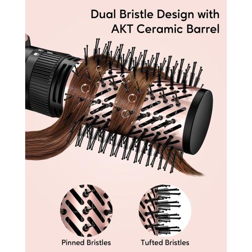Pink and Black Terviiix 4-in-1 Hot Air Rotating Blow Dryer Brush Kit – 1000W with Rotatable Round Brushes (2 Sizes), Oval Volumizer, and Diffuser – Ideal for Curly Hair, with Arthritis-Friendly Big Buttons, Black