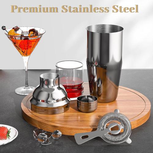 Vabaso 20-Piece Bartender Kit with Stand, Cocktail Shaker Set for Home Bar, 25oz Professional Stainless Steel Bar Tool Set with Cocktail Recipes Booklet, Christmas White Elephant Gifts for Adults Men