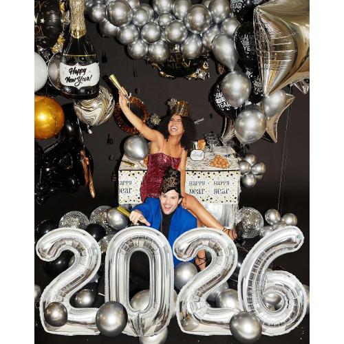 40 Inch Silver Number 2026 Balloons, Big Large Size Giant 2026 Number Balloons New Year Foil Helium Silver Balloons for 2026 Happy New Year Eve Celebration Decorations Party Supplies
