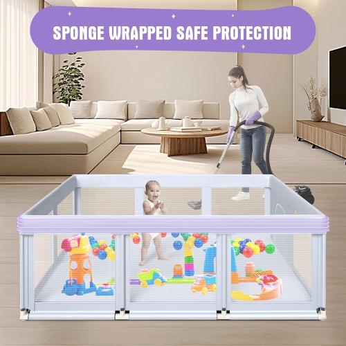 Baby Playpen 74x50 in PlayPen for Babies and Toddlers, Large Play Yards for Indoor & Outdoor with Zipper Gates, Breathable Mesh with Mat