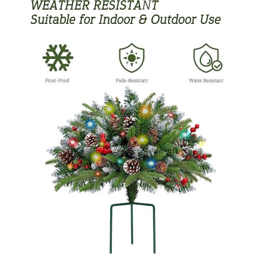 Set of 2 Christmas Planter/Urn Fillers Outdoor Front Porch, Artificial Prelit Christmas Tree with Remote, Holiday Pot Fillers with Timer, Multi-Color Lights, Outdoor Christmas Decorations Yard