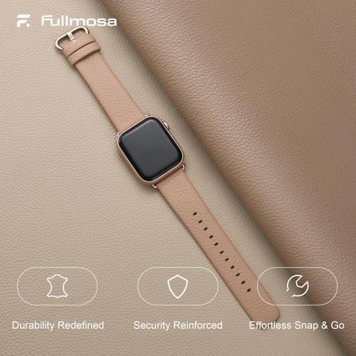 Fullmosa Leather Bands Compatible with Apple Watch Band 42mm 41mm 40mm 38mm for Women Men, Top Grain Genuine Leather Strap for iWatch Series 11/10/9/8/7/6/5/4/3/2/1,SE3/2/1, Beige/Rose Gold