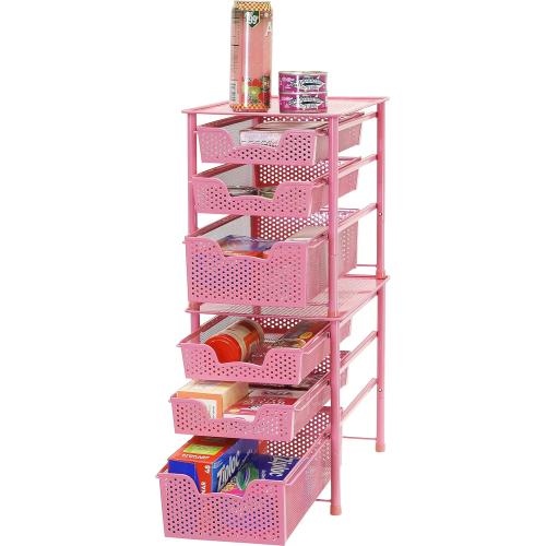 Simple Houseware Stackable 3 Tier Sliding Basket Organizer Drawer, Pink