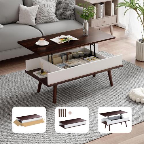 Lift Top Coffee Table, One Minute No Assembly Required Rising Tabletop Center Table with Large Hidden Storage Compartment, Open Shelf, Anti-Pinch Design Mute for Living Room (Black Walnut)
