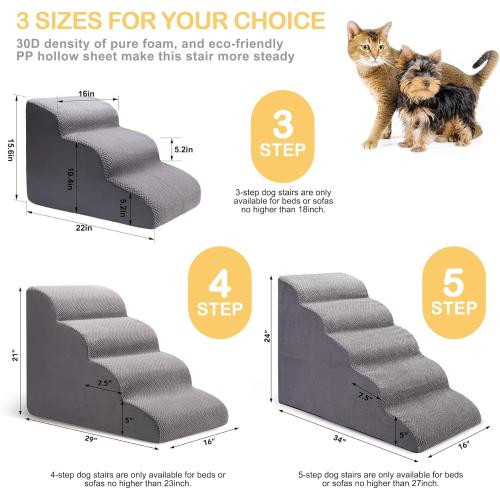 Dog Stairs for Bed and Couch, Non-Slip 5-Step Pet Stairs, 24 High Sofa Foam Dog Ramp - Best for Small Pets, Dogs and Cats with Joint Pain