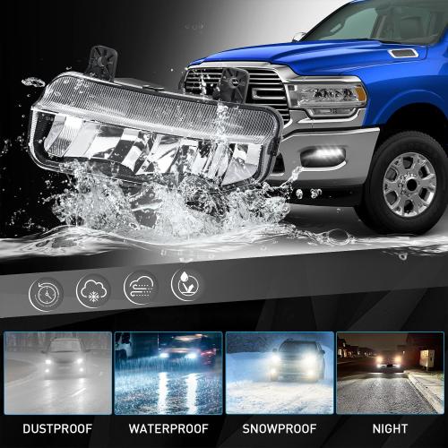 FICOLPOLed Fog Lights Assembly for 2019 2020 2021 2022 2023 2024 Dodge Ram 2500 3500 Pickup - Bumper Driving Fog Lamps OEM Replacement with Bracket, Bezels, Switch, Harness (White)