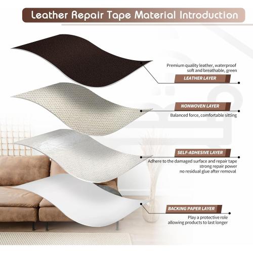 KING MOUNTAIN Leather Repair Patch,4 x 63 Inches self Adhesive Leather Repair Tape for Damaged Leather Furniture, Sofa Seating,Car Seats, Leather Goods（Fine Grained Dark Brown）