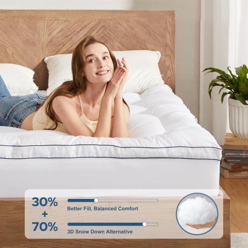 BEDLORE Full Mattress Topper, Thick Pillow Top Pad for Back Pain Relief, Cooling Soft Mattress Cover with Deep Pockets 6-15 inch