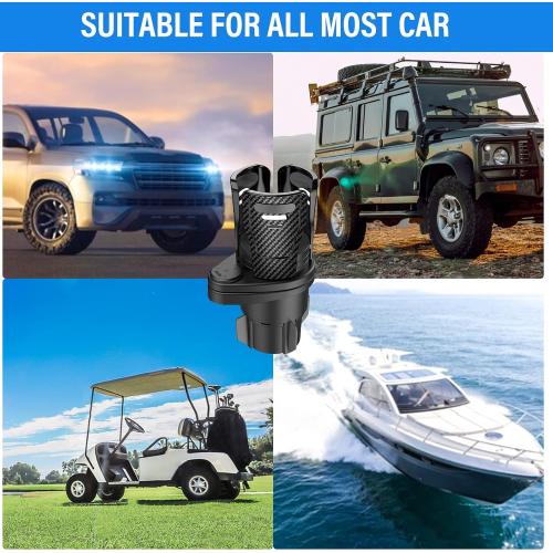 2 in 1 Cup Holder Expander for Car, Dual Car Cup Holder Expander Adapter with Adjustable Rotating Base, Multifunction Stable Cup Holders Extender Black CupHolder-CH006