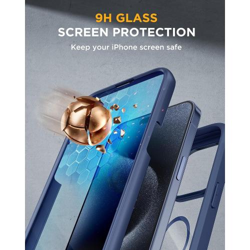 Size iPhone 12 Pro Miracase Magnetic for iPhone 12 Pro Max Case [Compatible with MagSafe] Full-Body Phone case with Built-in Glass Screen Protector& Camera Protector, Military Drop Proof 12 Pro Max Cover, Blue