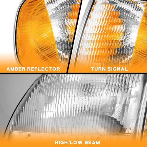 Headlights Assembly for 1997-2003 F150 / 1997-2002 Ford Expedition / 1998-1999 F250, Headlamp Corner Parking Turn Signal Marker Light Does NOT fit models produced before July 1996