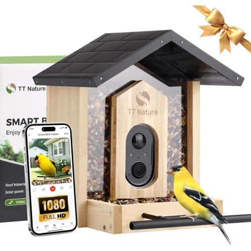 TT Nature Bird Feeder with Camera, Upgraded 1.5L Smart Birdhouse Al Identify for 10000 Plus Species, Auto Capture & Real-time Notifications, Ideal Gift for Bird Lovers (Iron Roof)