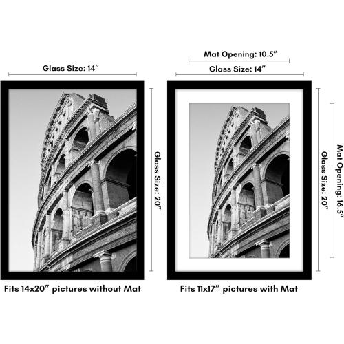 Americanflat 14x20 Picture Frame with Polished Plexiglass - Use as 11x17 Frame with Mat or Display 14x20 Photo Without Mat - Epic Collection - Wide Picture Frames for Wall Display - Black