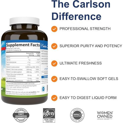 Carlson - ACES   Zn, Vitamins A, C, E   Selenium & Zinc, Cellular Health & Immune Support, Antioxidant, 180 Softgels