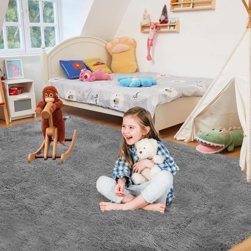 Grey Ultra Soft Rug for Living Room, Fluffy Shag Area Rug for Bedroom, Modern Shaggy Carpets Fuzzy Rug for Teens Dorm Nursery Home Decor Aesthetic, Upgrade Anti-Skid Durable, Grey