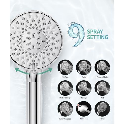SR SUN RISE Filtered Shower Head with Handheld High Pressure 9 Spray Mode Showerhead Detachable Shower Head Water Softener Filters Beads for Hard Water Remove Chlorine 1 Filter Chrome