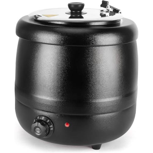10.5QT Soup Warmers Commercial Soup Kettle with Stainless Steel Hinged Lid and Detachable Insert Pot, Electric Soup Pot for Restaurants and Party, Home, Catering (Black)