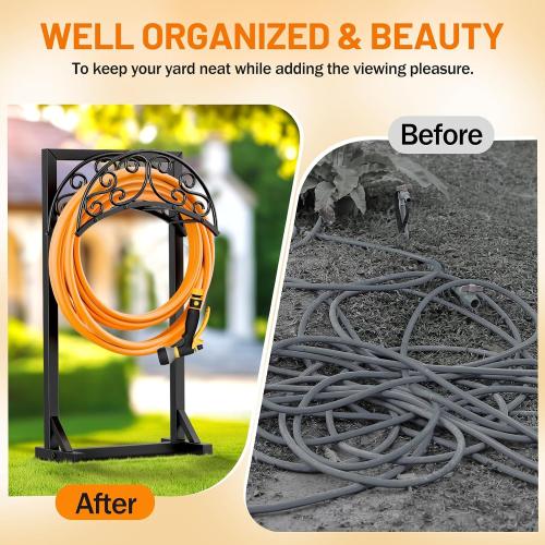 Garden Hose Holder for Outside - Upgraded Water Hose Holders with 5 Spikes & 2 Shepherds Hooks, Freestanding Hose Stand Heavy Duty Hose Hanger Hose Storage Hose Reel Rack for Outside Yard Lawn