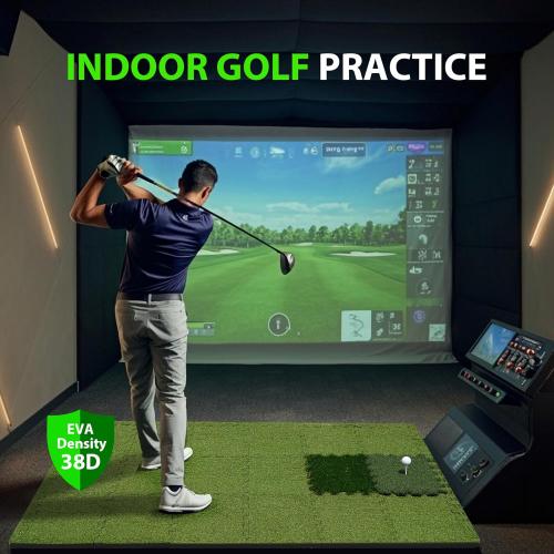 6.3'*3.8' GAIARENA Golf Hitting Mat Premium Indoor & Backyard Practice Mat for Golf Simulator with Interchangeable Tri-Turf Tiles Course Driving Rough Grass 6.3'*3.8'