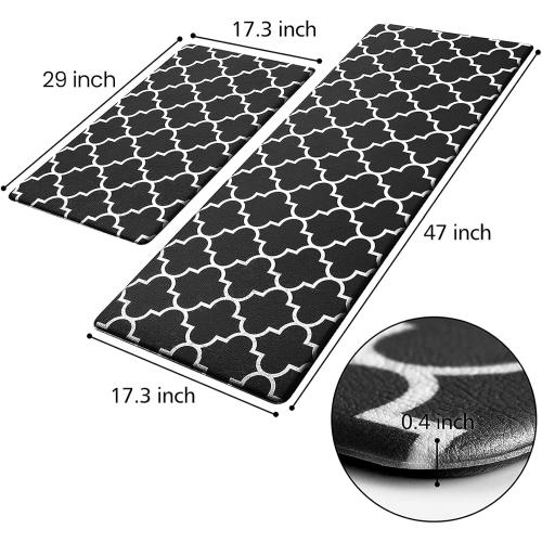 KMAT Kitchen Mat [2 PCS] Cushioned Anti-Fatigue Floor Mat, Waterproof Kitchen Mats and Rugs Heavy Duty PVC Ergonomic Comfort Standing Foam Mat for Kitchen, Floor Home, Office, Sink, Laundry,Black