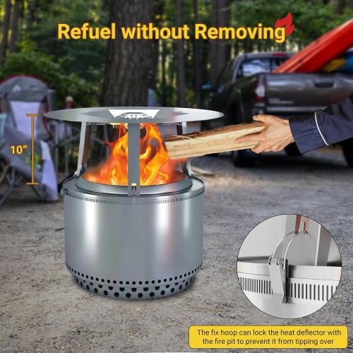 Upgraded Heat Deflector for Solo Stove Bonfire 19.5’’, 304 Stainless Steel Heat Diffuser with Detachable Legs & Fix Hoop, Capture and Redirect Warmth, Camping Accessory
