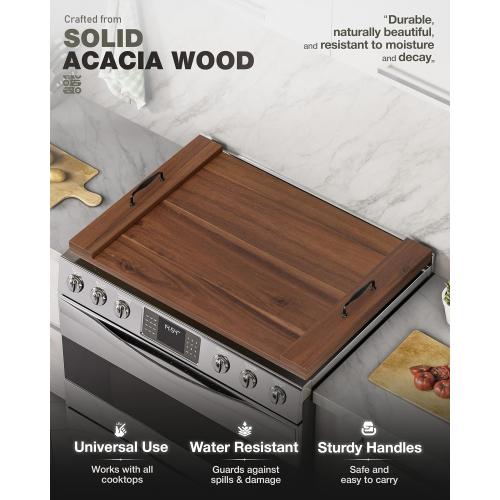 Bluewest Gas Stove Burner Covers, Wooden Noodle Board with Handle, Walnut | Extra-Thick Wooden RV Stovetop and Sink Cover Doubles as a Tray, Creating Extra Kitchen Counter Space for Prep and Serving.