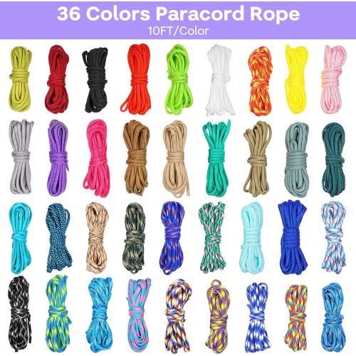 10 Colors 10ft Paracord 550 Combo kit, Paracord Bracelets Making kit - Multifunction Paracord Rope with Instruction for Making Lanyard, Dog Collar, Idea for Gift