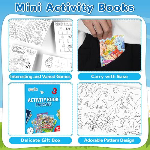 gisgfim 48 PCS Mini Activity Books Coloring Books Party Favors Bulk Challenging Game Include Mazes Dot to Dot Word Search Word Scramble for Ages 4-12 Goodie Bags Stuffers Kids Wedding Activities