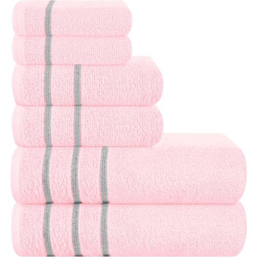 MyOwn Ultra Soft 6 Pack Cotton Towel Set, Contains 2 Bath Towels 28x55 inch, 2 Hand Towels 16x24 inch & 2 Wash Coths 12x12 inch, Ideal Everyday use, Compact & Lightweight - Pink, 71662