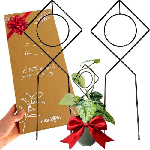 Metal Plant Support Stake for Indoor Climbing Plants, Pothos, Monstera, Philodendron and Vines, Plant Decor Accessories - Size: 17 x 7 (Boho, Black)