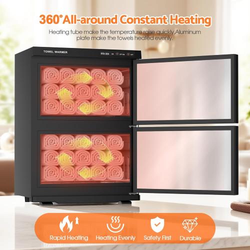32L Hot Towel Warmer for SPA Professional Double Cabinet Towel Heater Machine for Facial, Massage, Hair Salon, Barber, Estheticians, Beauty Salon,Black