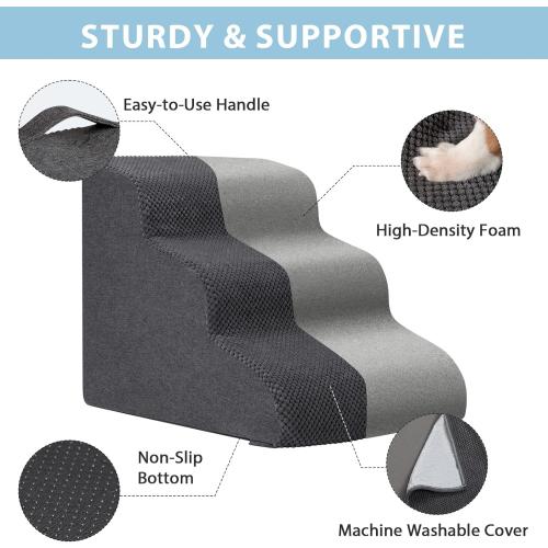 Garnpet Dog Stairs for High Beds with Tunnel, 5-Step Dog Steps for Small Dogs and Cats, Foldable Pet Stairs for High Bed Climbing, Non-Slip Balanced Pet Step Indoor, Dark Grey