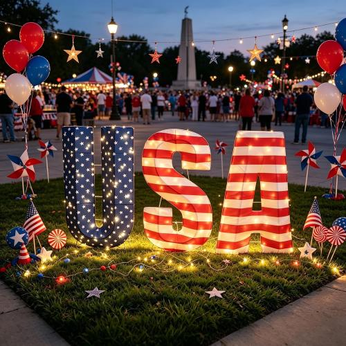 USA 250th Anniversary Light Up Letters, 108 LED Patriotic Yard Decorations, 2.36 FT Outdoor Lighted USA Sign for America 250 Celebration, 4th of July Front Yard Lawn Garden Porch Decor