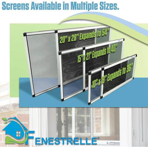 Fenestrelle Expandable Window Screen – 20″ H × 28″–54″ W Horizontal, 2‑Way Adjustable Window Screen with Flame Resistant Fiberglass Mesh, Pack of 2