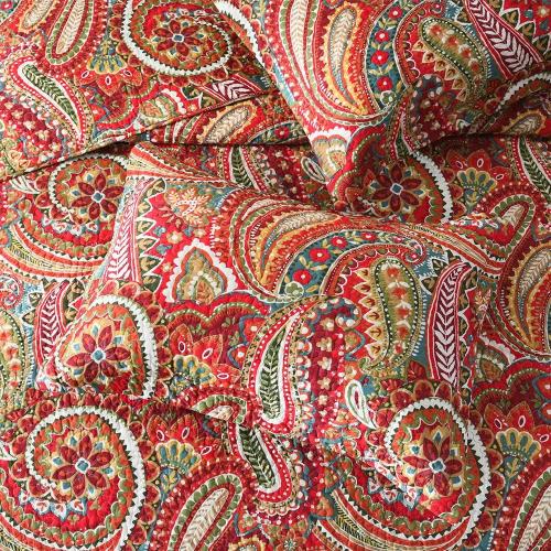 ENASAL Cotton Bedspread Quilt Sets, Reversible Bedding Coverlet Sets Comforter, Floral Paisley Bedspread (Red, King Size)
