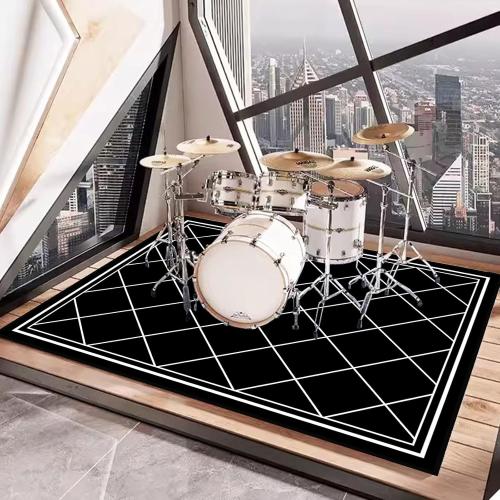 Size 47x71in Color Black and white Drum Rug, Drum Mat, Electrical Drum Carpet, Tightly Woven Fabric with Non-Slip Bottom, Soundproof Rug Pads, Drum Accessories for Drum Set(White,4x6ft/47x71in)