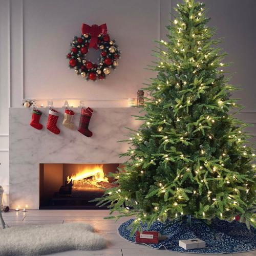 Prelit Artificial Full Christmas Tree 4FT with 907 PE PVC Tips, Premium Pre-Lit Holiday Xmas Tree with 150 UL Incandescent Lights, Metal Hinges & Foldable Base for Home Office Party, Green