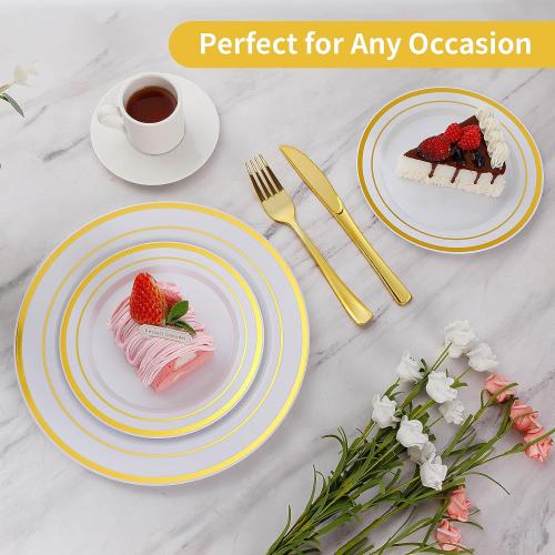 Goodluck 200PCS Gold Plastic Plates, Heavy Duty Disposable Gold Plates