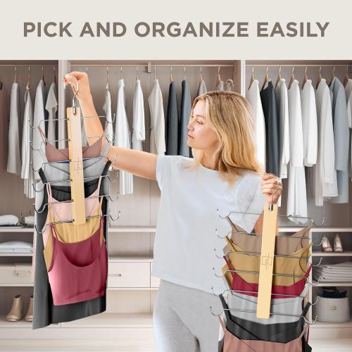 MORALVE European Beechwood Tank Top Hangers with 360° Swivel Hook - 2 Pack Space Saving Sports Bra and Cami Hanger for Closet - Hanging Tank Top and Bra Organizer for Space Saving Closet Organization