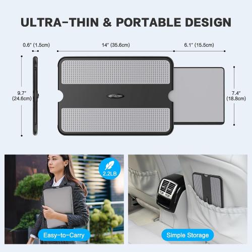 AboveTEK Portable Laptop Lap Desk w/Retractable Left/Right Mouse Pad Tray, Non-Slip Heat Shield Tablet Notebook Computer Stand Table w/Sturdy Stable Work Surface for Bed Sofa Couch or Travel