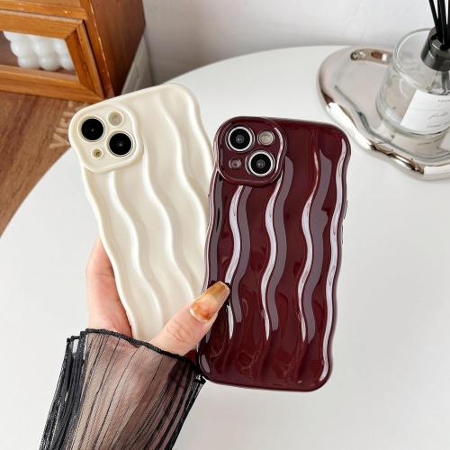 Caseative for iPhone 13 Case,Water Ripple Pattern Curly Wave Frame Soft Phone Case (Wine Red)