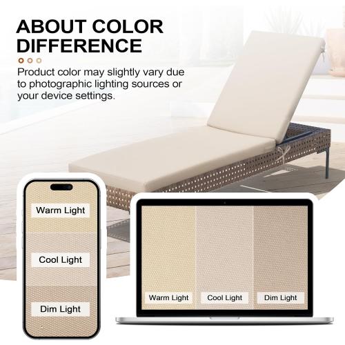 Crestlive Outdoor Chaise Lounge Cushions, 3 Years Fade Resistant Water Resistant Lounge Chair Cushion, 72''L x 21''W, Set of 2, Beige