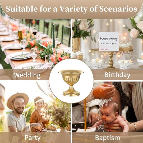 Sziqiqi Gold Metal Urn Compote Vase, Flower Wedding Centerpieces, 2Pcs