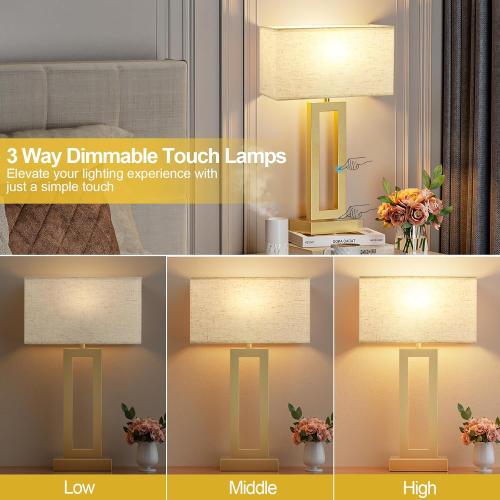 Seealle 22 Tall Bedroom Lamps for Living Room - Touch Gold Bedside Lamps with USB C A, 3 Way Dimmable Lamp for Nightstand, Modern Night Stands Lamps for End Tables(Beige&Gold)