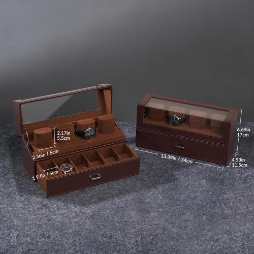 ProCase Watch Case for Men, 10 Slot Watch Display Stand with Acrylic Lid, Watch Display Case with Drawer, 2-Layer Mens Watch Box, Watch Holder Organizer for Men Women -Espresso