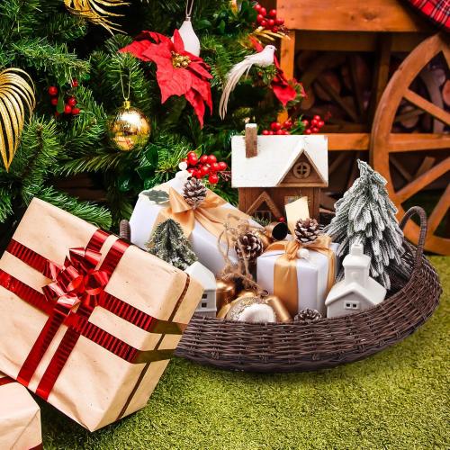 22 Inch Oversized Round Woven Basket Christmas Woven Serving Tray Round Rattan Effect Decorative Basket for Fruit Bread Storage Multipurpose Kitchen Holder Material for Home Organization