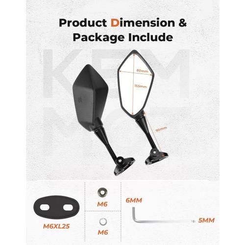KEMIMOTO Snowmobile Side Mirrors Hood Mounted Rear View Mirror Clear Snowmobile Rearview Mirrors Compatible with Polaris Ski-Doo Arctic Cat Accessories