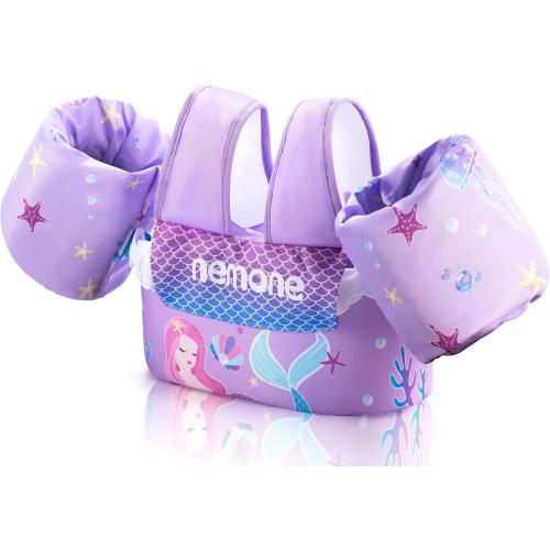 Purple Nemone Toddler Swim Vest for 22-70 lbs Kids Floaties Swim Jacket with Arm Water Wings for Girls Boys 1 2 3 4 5 6 7 Years Old Beach Pool 20 30 40 50 60 66 Pounds Puddle Jumper