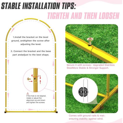 Metal Arch Backdrop Stand ,Set of 3 (4 ft/5 ft/6 ft) Round Top Wedding Arch Frame Gold Balloon Arch Stand for Wedding/ Birthday Party/ Baby Shower/ Graduation Ceremony Banquet Decoration