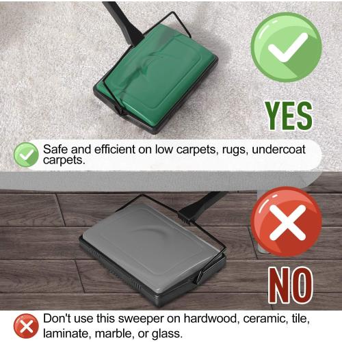 Yocada Carpet Sweeper Cleaner Manual Non-Electric Hand Push Green | for Home Office Low Carpets Rugs Undercoat Carpets Pet Hair Dust Scraps Paper Small Rubbish Cleaning with a Brush